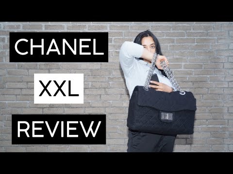 CHANEL 2.55 XXL REISSUE SINGLE FLAP BAG IN BLACK QUILTED TWEED AND