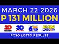 Lotto Result Today 9pm March 22 2026 PCSO