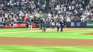 Derek jeter tossing out the first pitch on JeterDay Yankees ??????