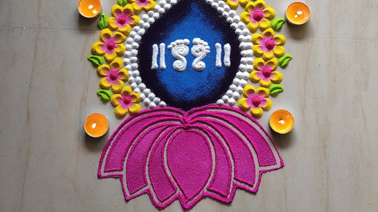 Navratri Day 8 pink colour rangoli / Diwali rangoli - YouTube