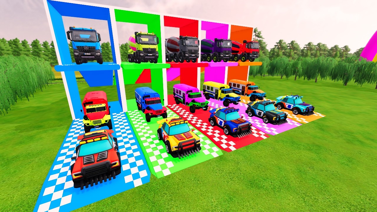 Garage with Colors – COLORFUL MIXER TRUCK FLEET Loaded on DOUBLE TRAILER TRUCK