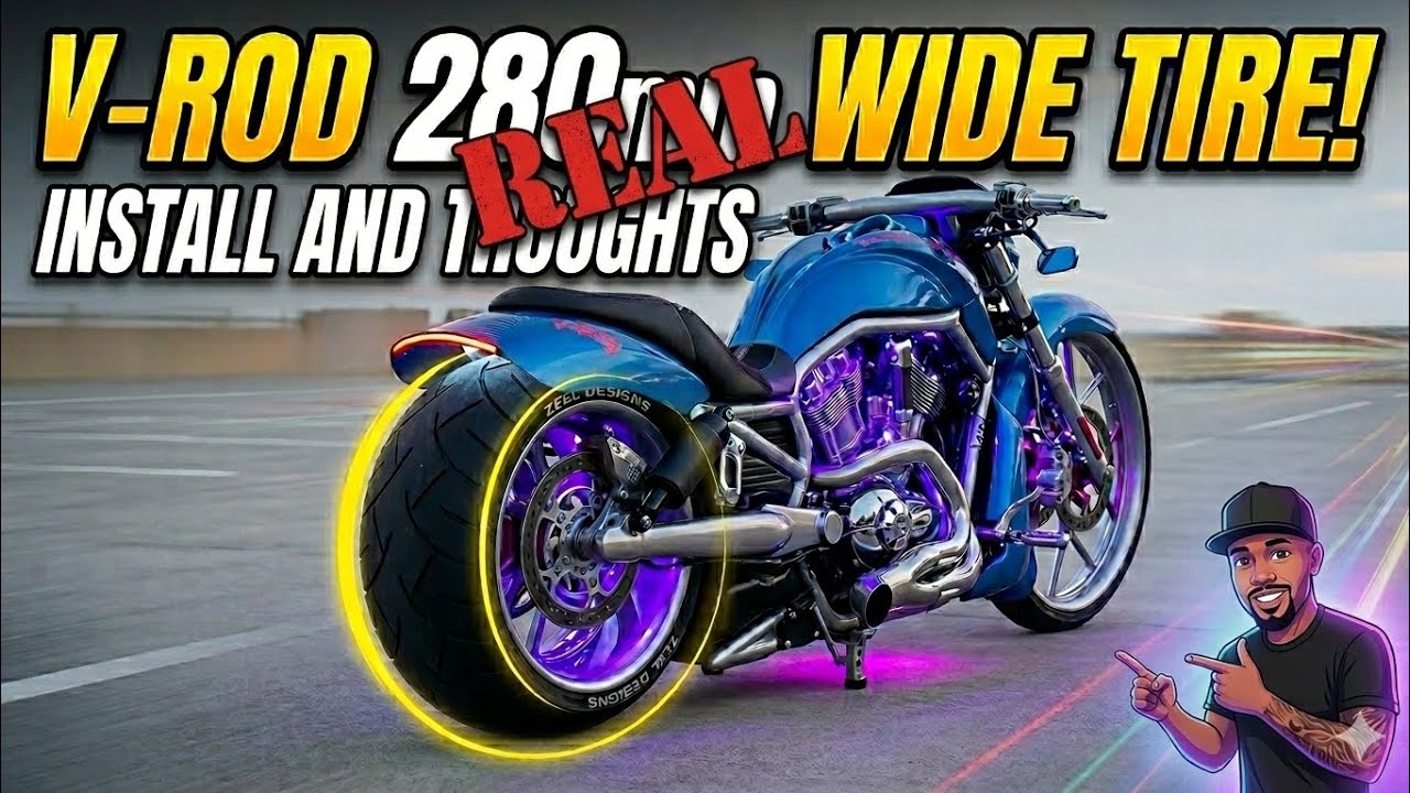 Herley-Davidson V-ROD(08) 純正外装セット ZEEL DESIGNS Real Harley Davidson V-rod 280mm wide tire kit! - YouTube