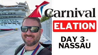 Carnival Elation Bahama Cruise Vlog  Day 3 Nassau, Sea and See Excursion, and the Mega Deck Party