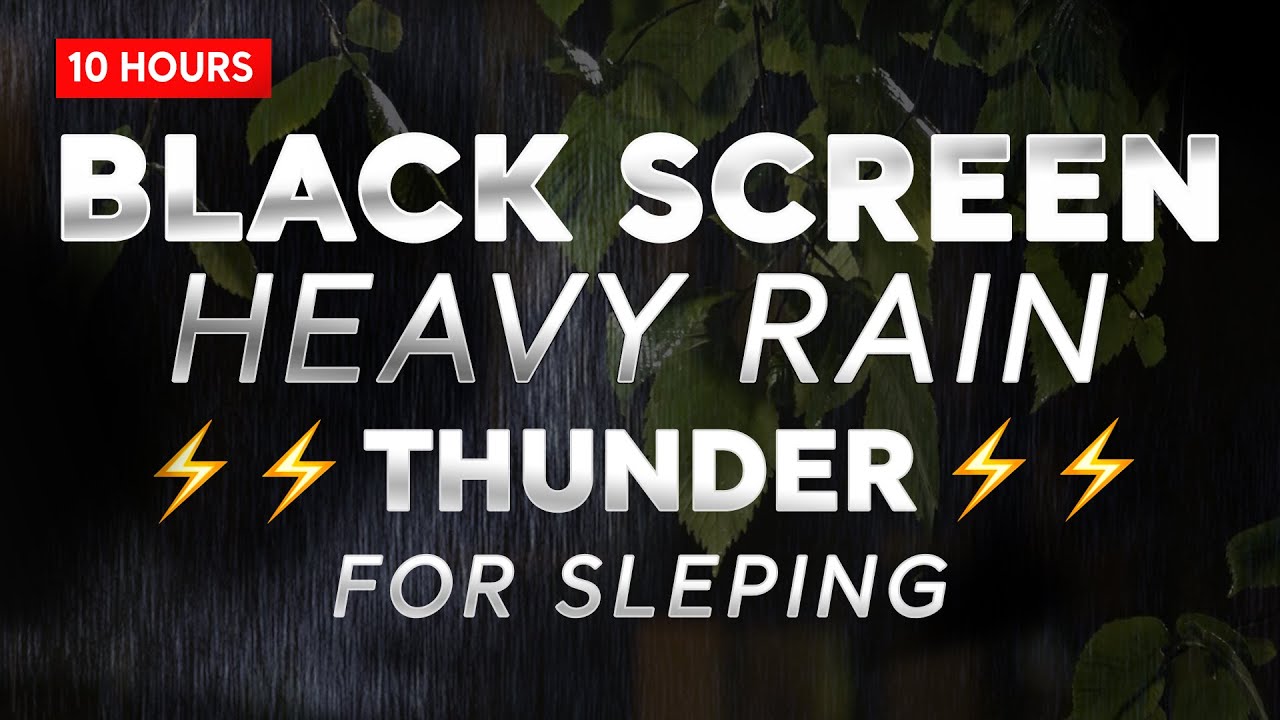 Thunder rumbles and heavy rain falls. Rain sounds on a black screen ...