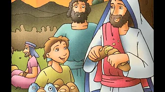 Jesus Feeds 5,000 with Two Fish and Five Loaves of Bread Bible story for kids read aloud