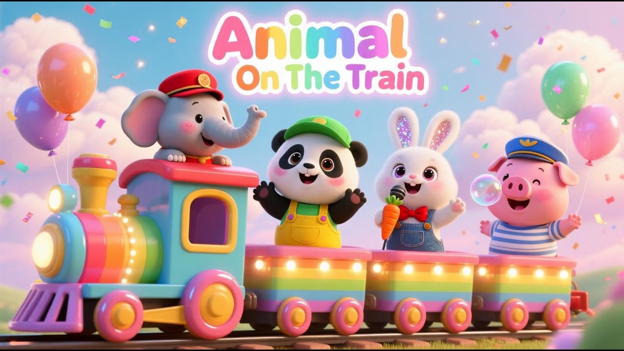 Wheels on the Train with Cute Animals 🐘🦁 