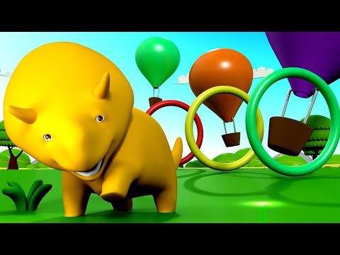Nauka Kolorów i Kształtów - Dino lata Balonem - ucz się z Dino dinozaurem 👶 Bajki Edukacyjne