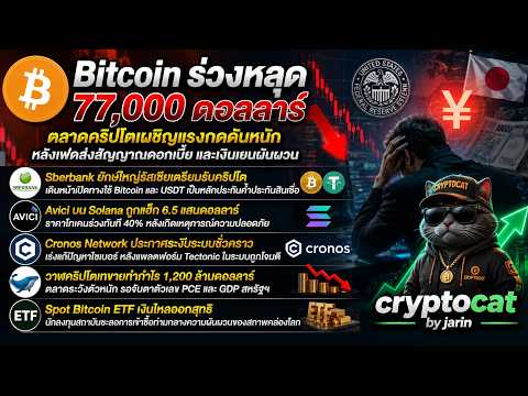 Bitcoin ร่วงหลุด 77,000 ดอลลาร์ตลาดคริปโตเผชิญแรงกดดันหนัก หลังเฟดส่งสัญญาณดอกเบี้ย และเงินเยนผันผวน