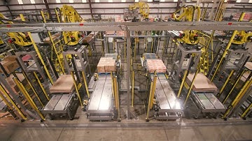 Kaufman KPal V Palletization System with TCar and KForce R20 Stretch Wrapper