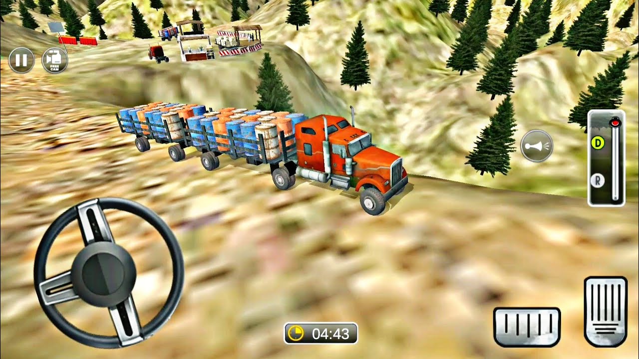 Offroad truck driving games Cargo transporting two trailer truck