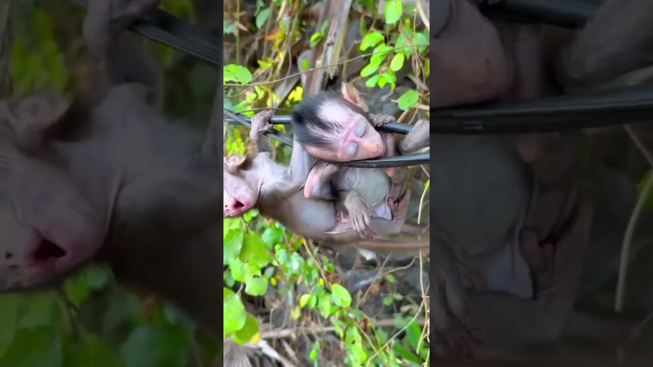 baby monkey stuck in tree branch 😢 | emotional rescue moment 🐒💚