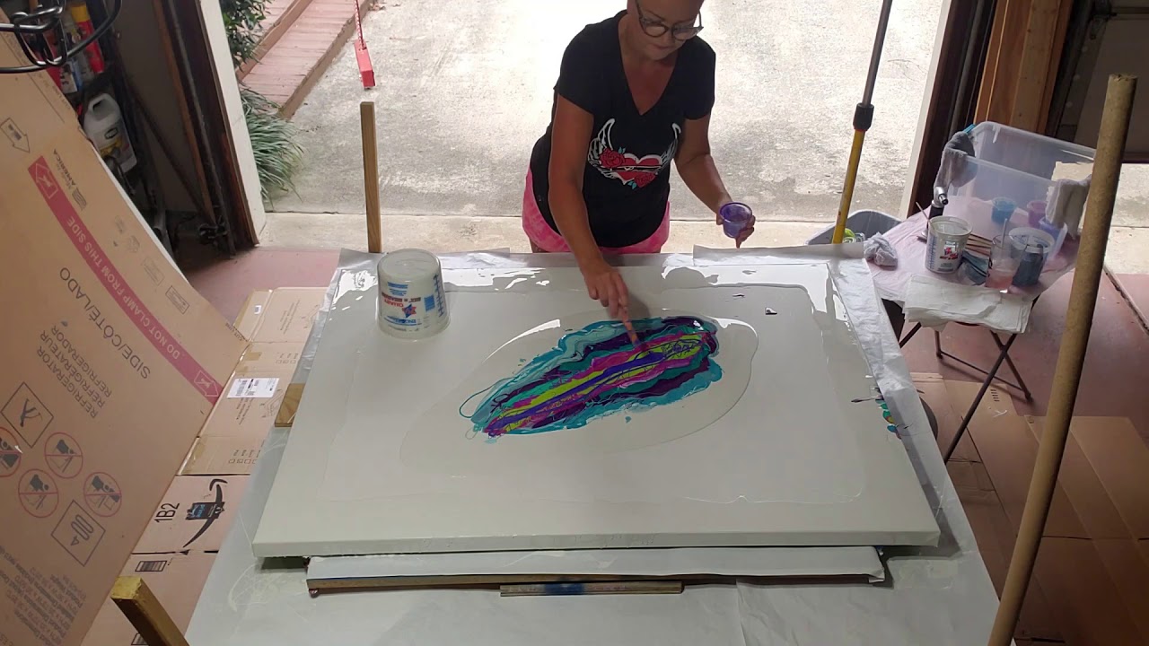 36x48 Colorful Peacock Acrylic Pour on Canvas