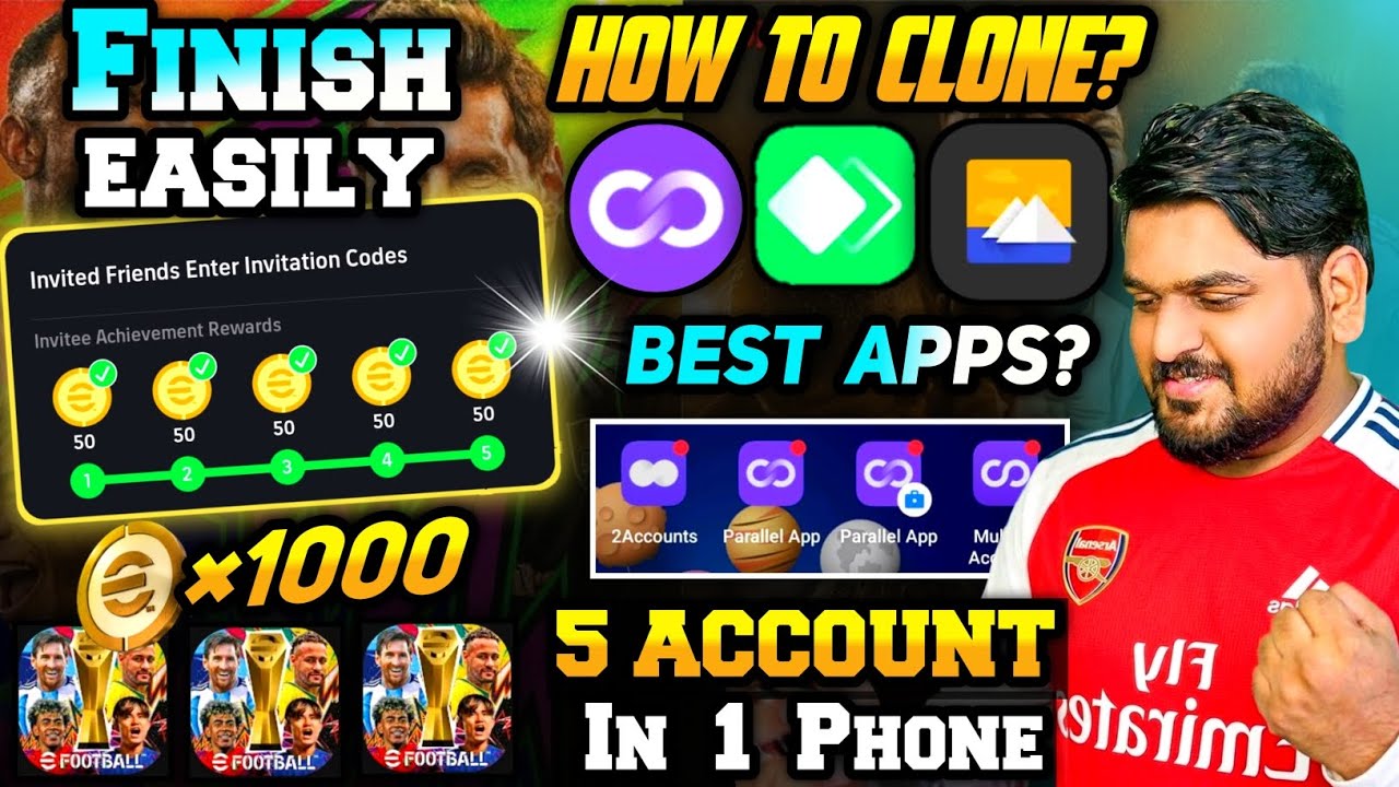 How To Collect Free 1000 Coins🤑 Easily? | Best Clone Apps For E-Football 26| 5 Account In 1 Mobile 🔥