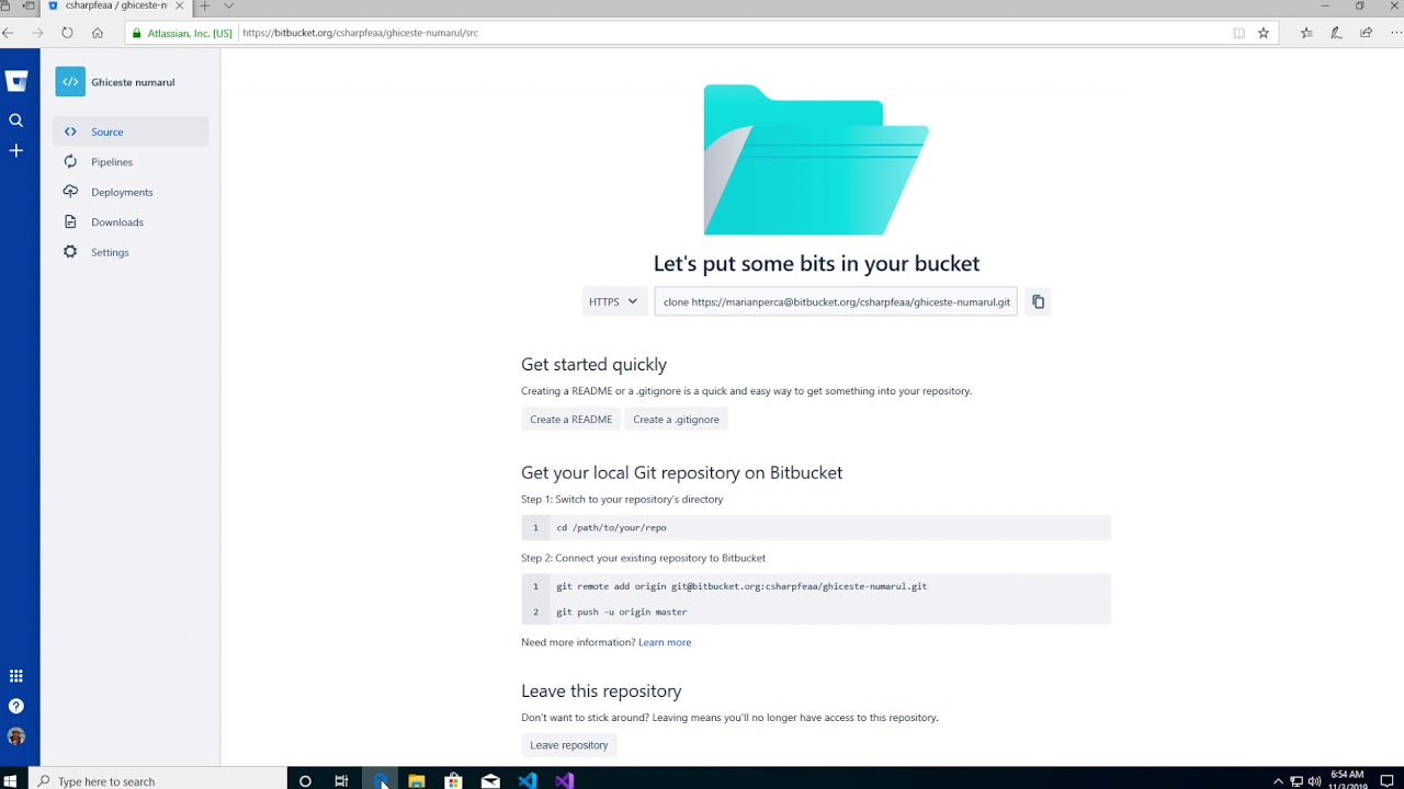 Visual Studio - adaugare proiect pe bitbucket - YouTube