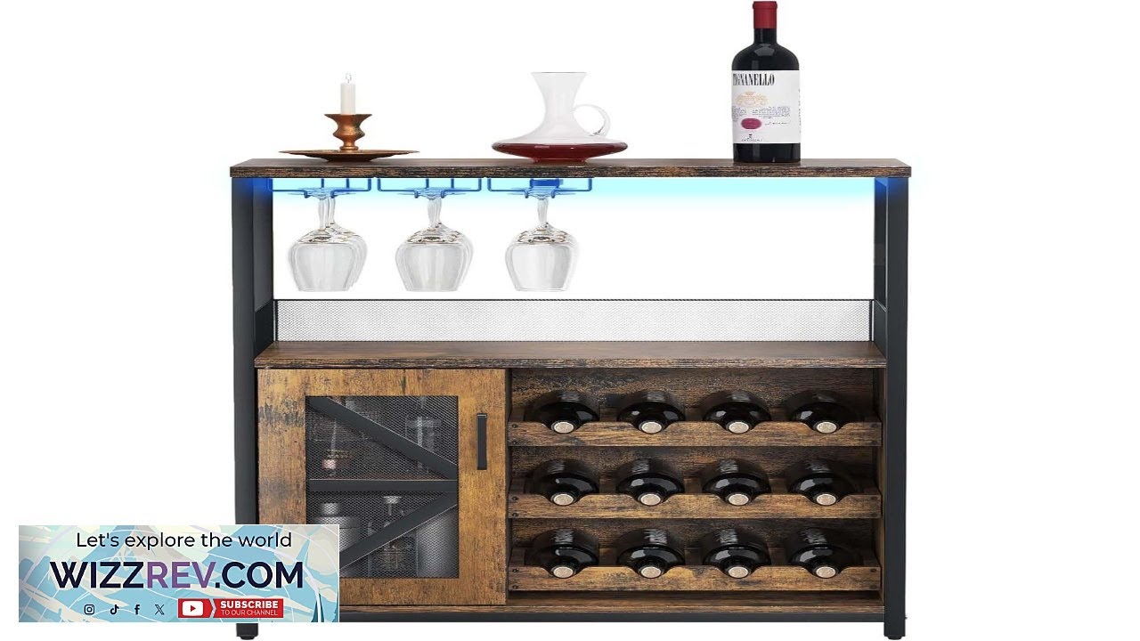 Винный шкаф-бар Garvee с LED-подсветкой, полкой для хранения и держателем для бокалов.