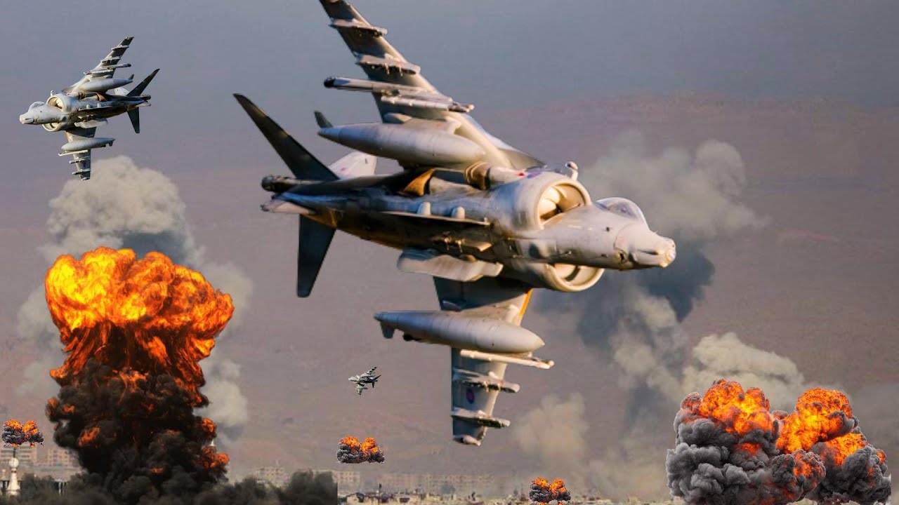 Fierce Attack! AV- AV-8B Harrier Fighter Aircraft deployed in Conflict Zone