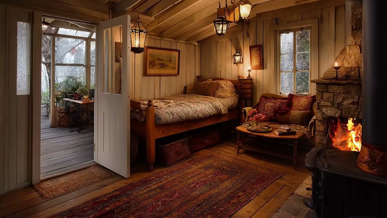 A Small Fire Burning in a Lonely Winter Cabin | Gentle Fireplace Sounds for Rest and Solitude