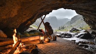 Relaxing Rainstorm Echo in Cave | Cozy Sleep Ambience with Firelight