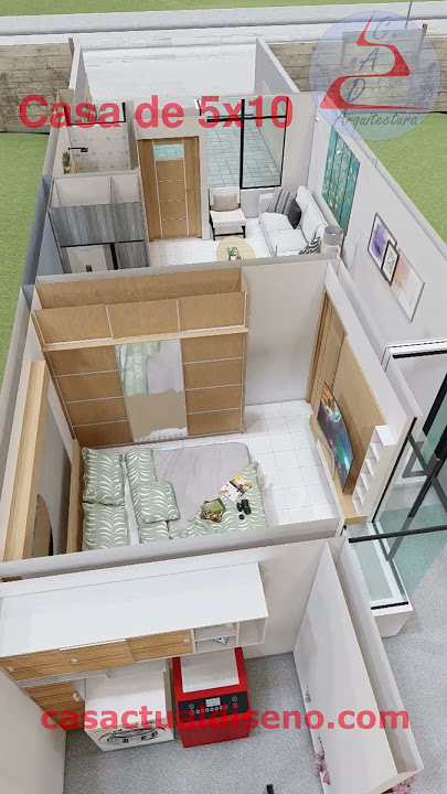 PLANO de CASA PEQUEÑA y  ECONÓMICA 5x10 metros 1 Piso  #planosdecasas #casas #fachadasdecasas