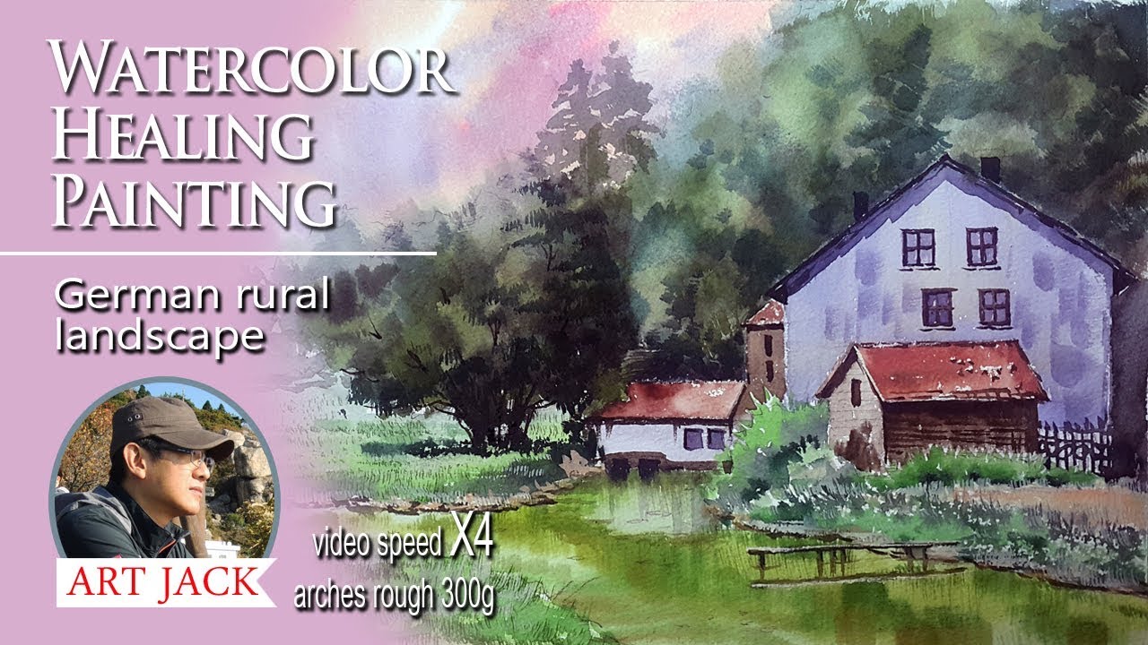 Watercolor / German rural landscape painting tutorial [ART JACK] - YouTube