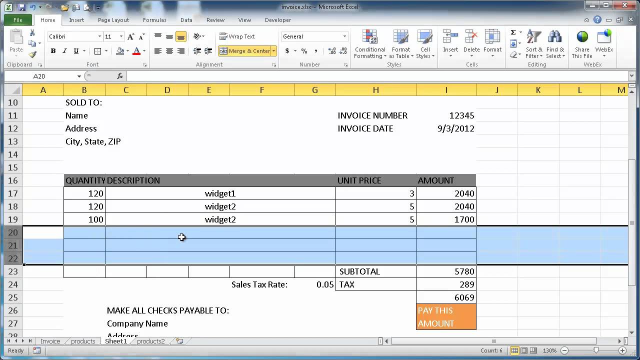 Create an Invoice in Excel - YouTube