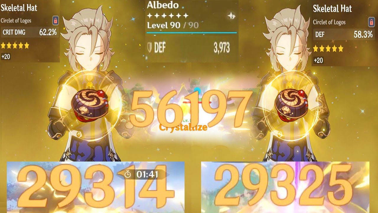 Albedo 4000 DEF Build Cinnabar & Husk of Opulent - Circlet DEF vs Crit DMG Damage Comparison