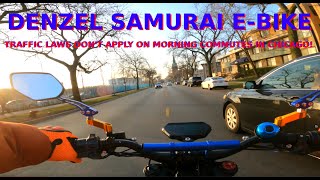 NEW CHICAGO MORNING COMMUTE : DENZEL SAMURAI EBIKE : PAST LAME RED LIGHTS, STOPS, ONTO SIDEWALKS TOO