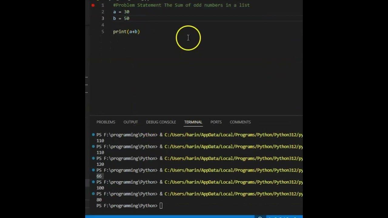 Python program to add two numbers #python #programming #simple - YouTube