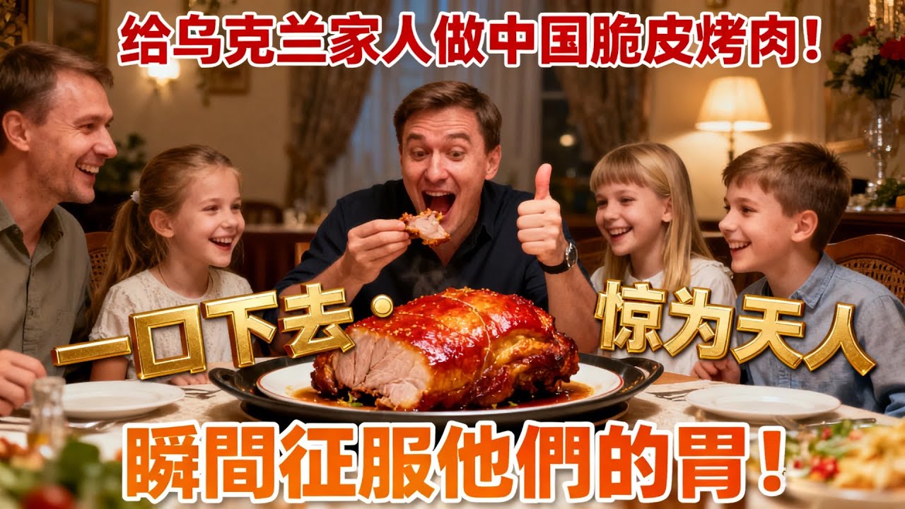 給烏克蘭家人做中國脆皮烤肉！一口下去驚為天人，瞬間征服他們的胃！#乌克兰 #異國夫妻 #中外夫妻
