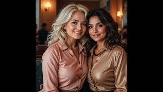 Two Mature Women Kiss In A Restaurant