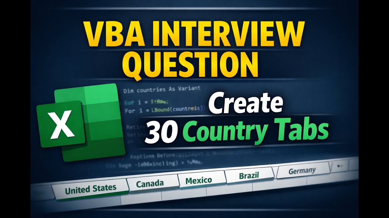 VBA Interview Question | Create Multiple  Tabs Automatically in Excel 
