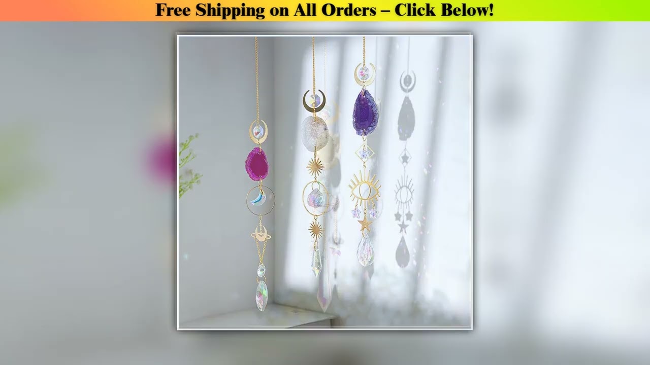 1pc,Agate Raw Stone Artificial Crystal Wall Hanging,Sun Eyes And Stars Moon Pendant, Home