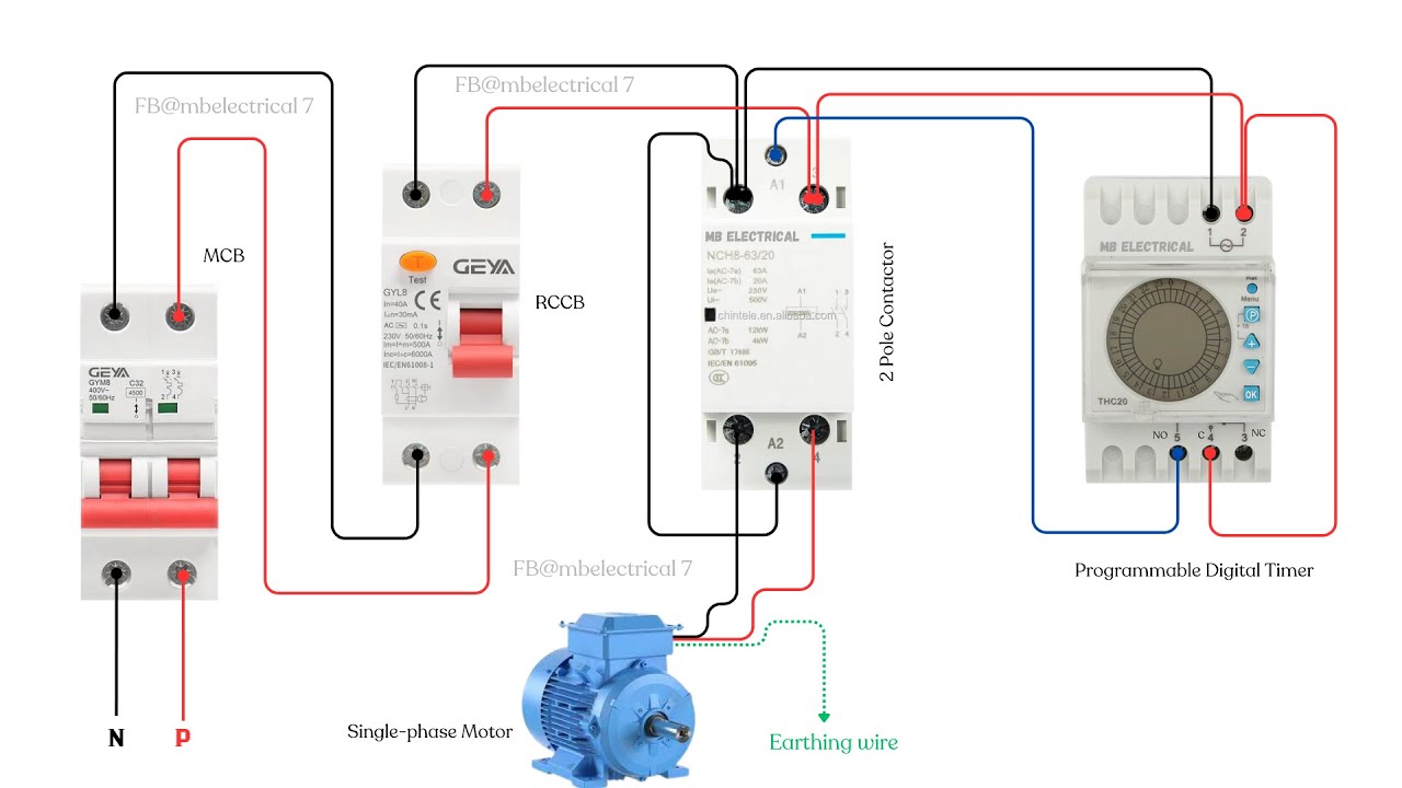 Single Phase Motor or Pump Connection with Timer - YouTube
