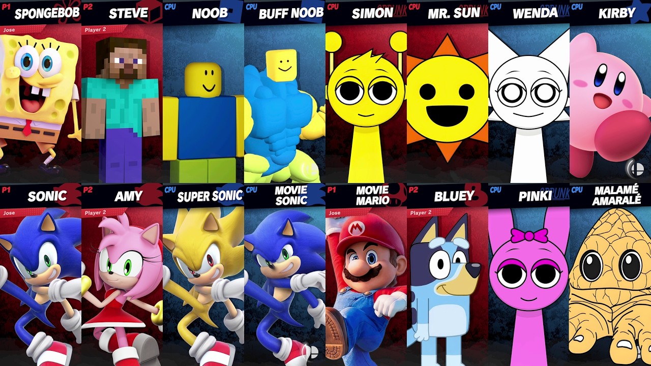 NEW Sonic vs Mario vs Roblox vs Minecraft vs Brainrot vs Bluey vs Steve in Super Smash Bros Ultimate