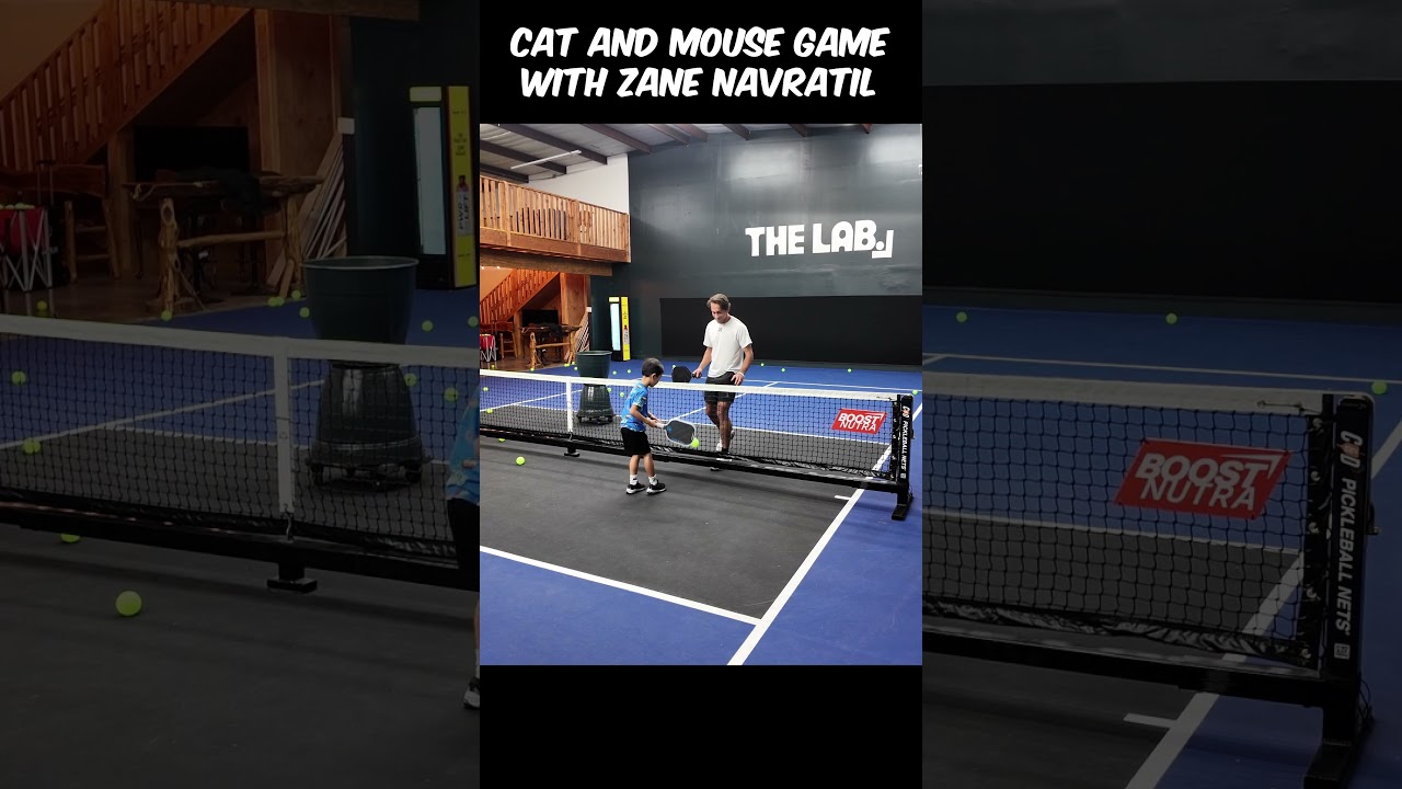 6 year-old kid practicing cat and mouse game in pickleball with top pro Zane Navratil