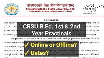 CRSU B.Ed. Practical 1st and 2nd year 2021 Notification