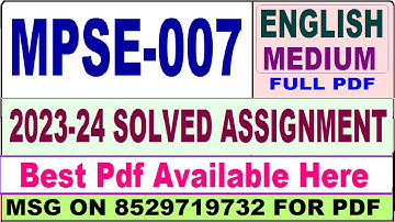 mpse 007 solved assignment 2023-24 || mpse 007 solved assignment 2024 in english || ignou mpse007
