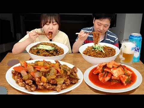 80% 성공한 탕수육🤣 짜파구리와 섞박지 먹방 Jjapaguri &amp;<strong>amp</strong>; <strong>Sweet</strong> and sour pork MUKBANG