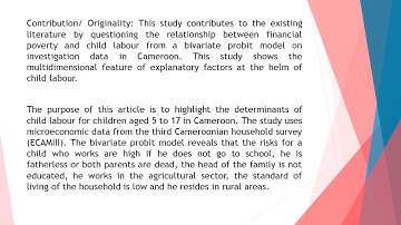 Determinants of Child Labour in Cameroon A Bivariate Probit Model Analysis AJEM 2021 92 105 121