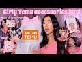 Pink  girly temu accessories haul 2024  hello kitty makeup jewelry nails  beauty