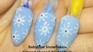 nails snowflakes acrylic winter almond shaped