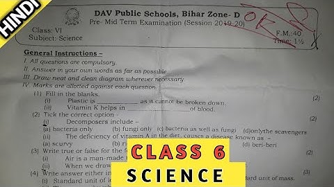 Dav class 6 science question paper of annual exam | Dav public school | 2022 |