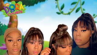 WATCH ME DO THIS HALF UP HALF DOWN + BANG WIG! *dora vibes*