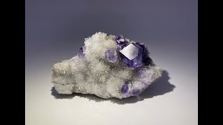 “Tanzanite” Fluorite on Quartz Mineral Specimen from Xiayang Mine, China