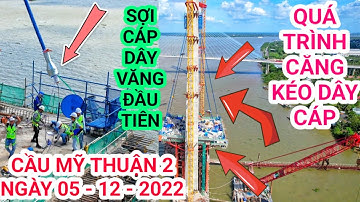 Lộ rõ hình dạng bó dây cáp số 1 trên trụ T16 Cầu Mỹ Thuận 2, các sợi cáp đã được đưa vào đúng vị trí
