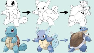 Como Desenhar O POKÉMON SQUIRTLE WARTORTLE and BLASTOISE ! | Pokemon Evolution