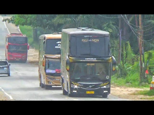 Momen Langka Bus Mewah Aerobus Jalan Bareng TAM dan Halmahera class=