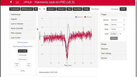 Short demonstration of a lock-in procedure with de Harmonic Lock-in+PID Application for RedPitaya