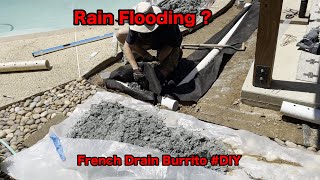 Emergency French Drain to Fix Pooling Water Under Artificial Turf Installation After Heavy Rain