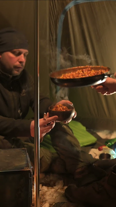 Cozy Winter Camping in Snow - hot tent